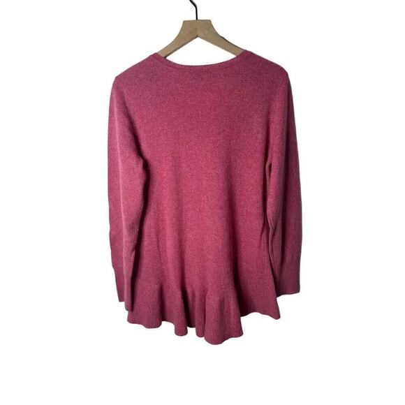 Isaac Mizrahi Pink Cashmere V-Neck Ruffle Peplum Sweater | Women’s Size M - Picture 3 of 9